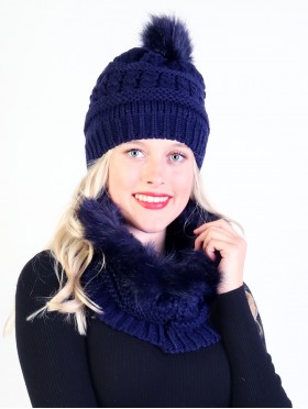 Fashion Knitted Furry Set W/ (Scarf, Hat)